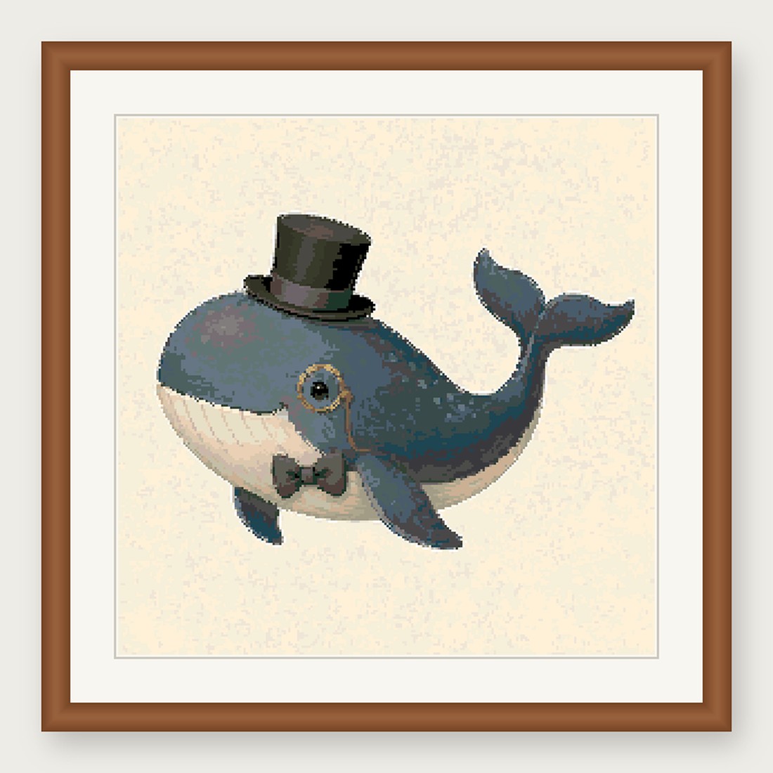 Dapper Whale Cross Stitch Pattern, Whimsical Animal in Suit PDF