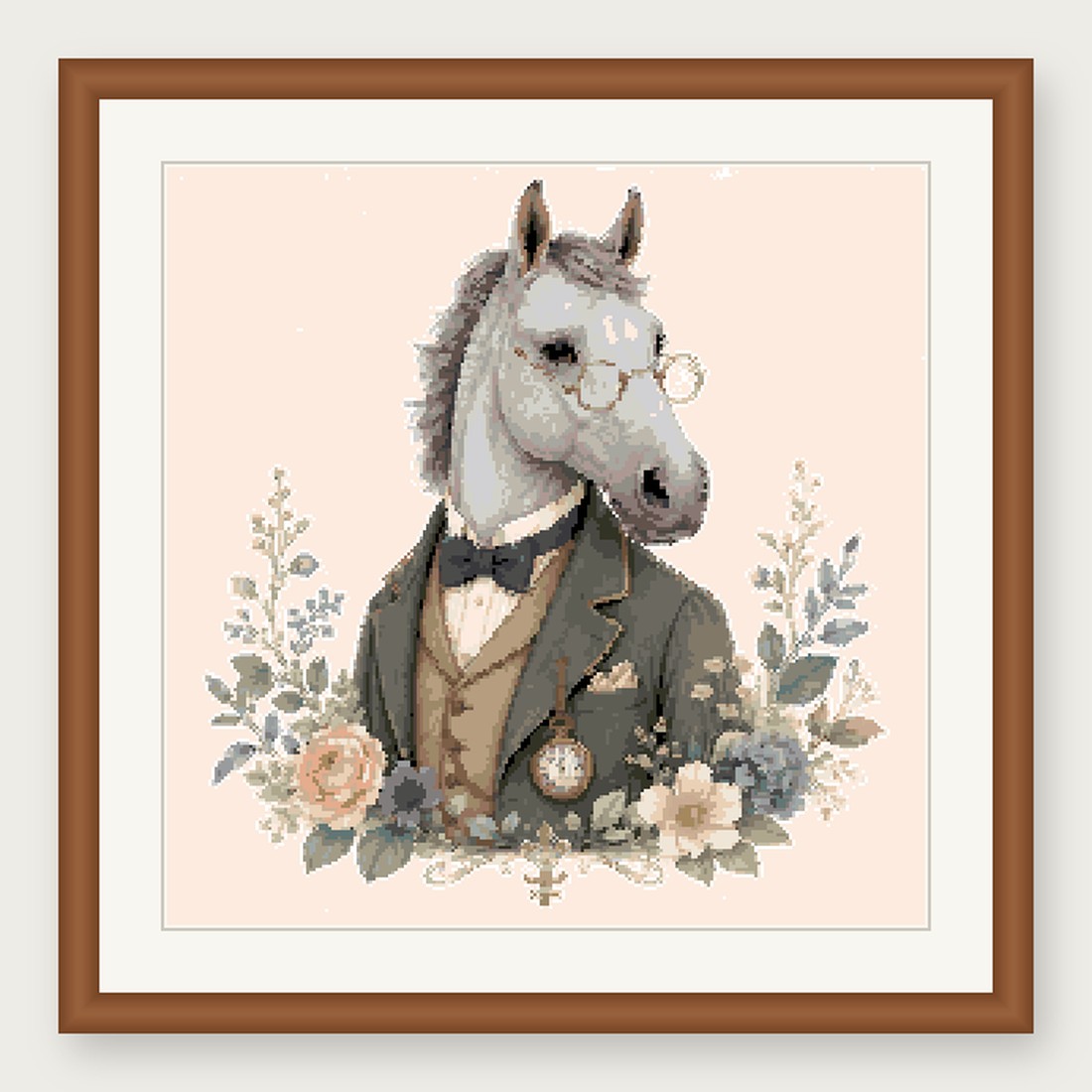 Dapper White Horse Cross Stitch Pattern, Whimsical Animal in Suit PDF