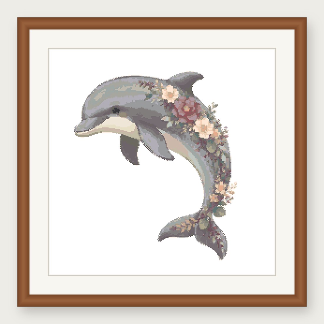 Dolphin Cross Stitch Pattern, Floral Watercolor Animal PDF