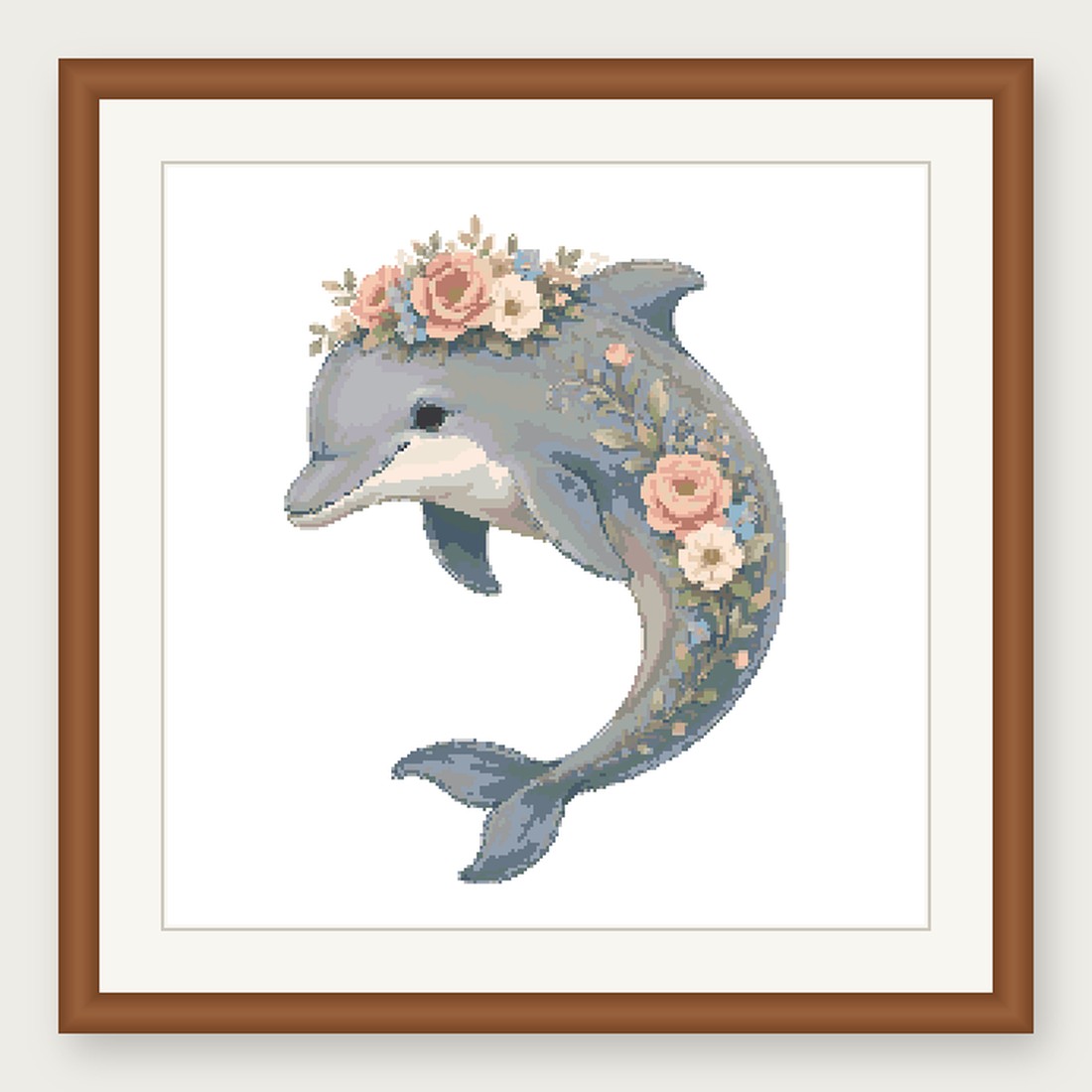 Dolphin Cross Stitch Pattern, Floral Watercolor Animal PDF