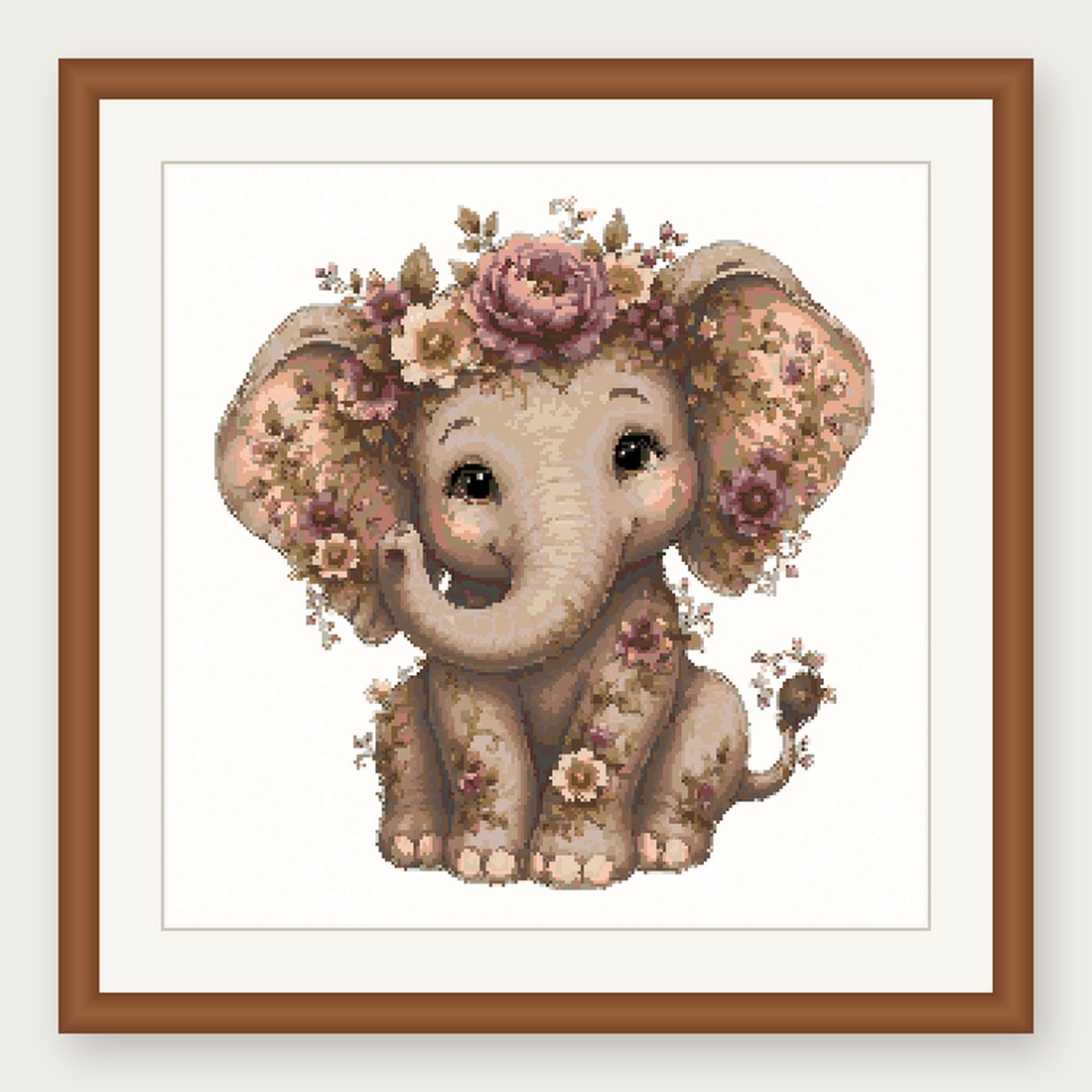 Elephant Cross Stitch Pattern, Floral Watercolor Animal PDF