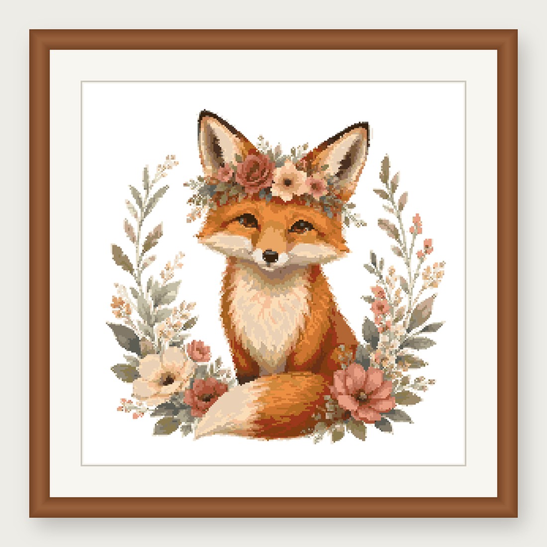 Fox Cross Stitch Pattern, Floral Watercolor Animal PDF