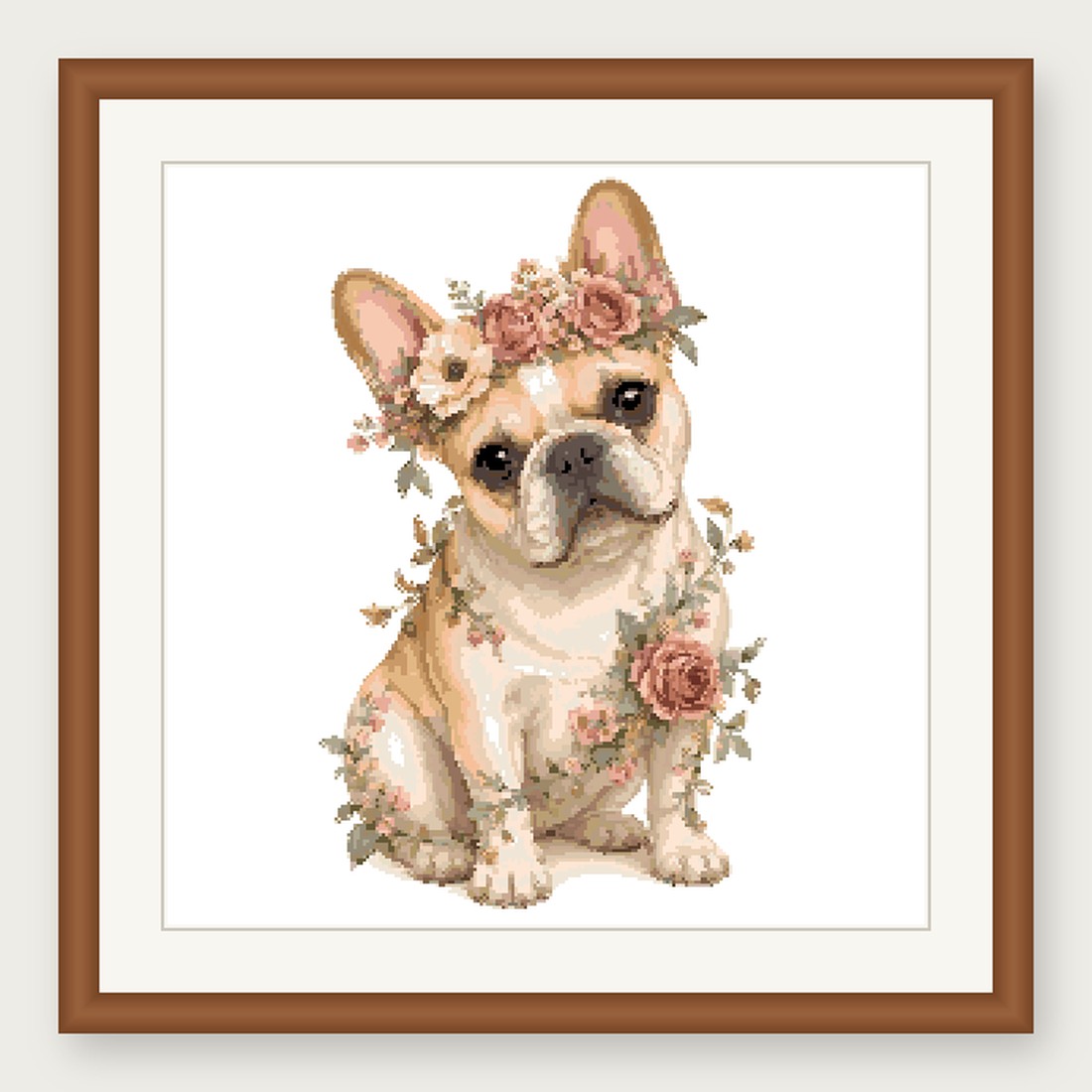 French Bulldog Cross Stitch Pattern, Floral Watercolor Animal PDF