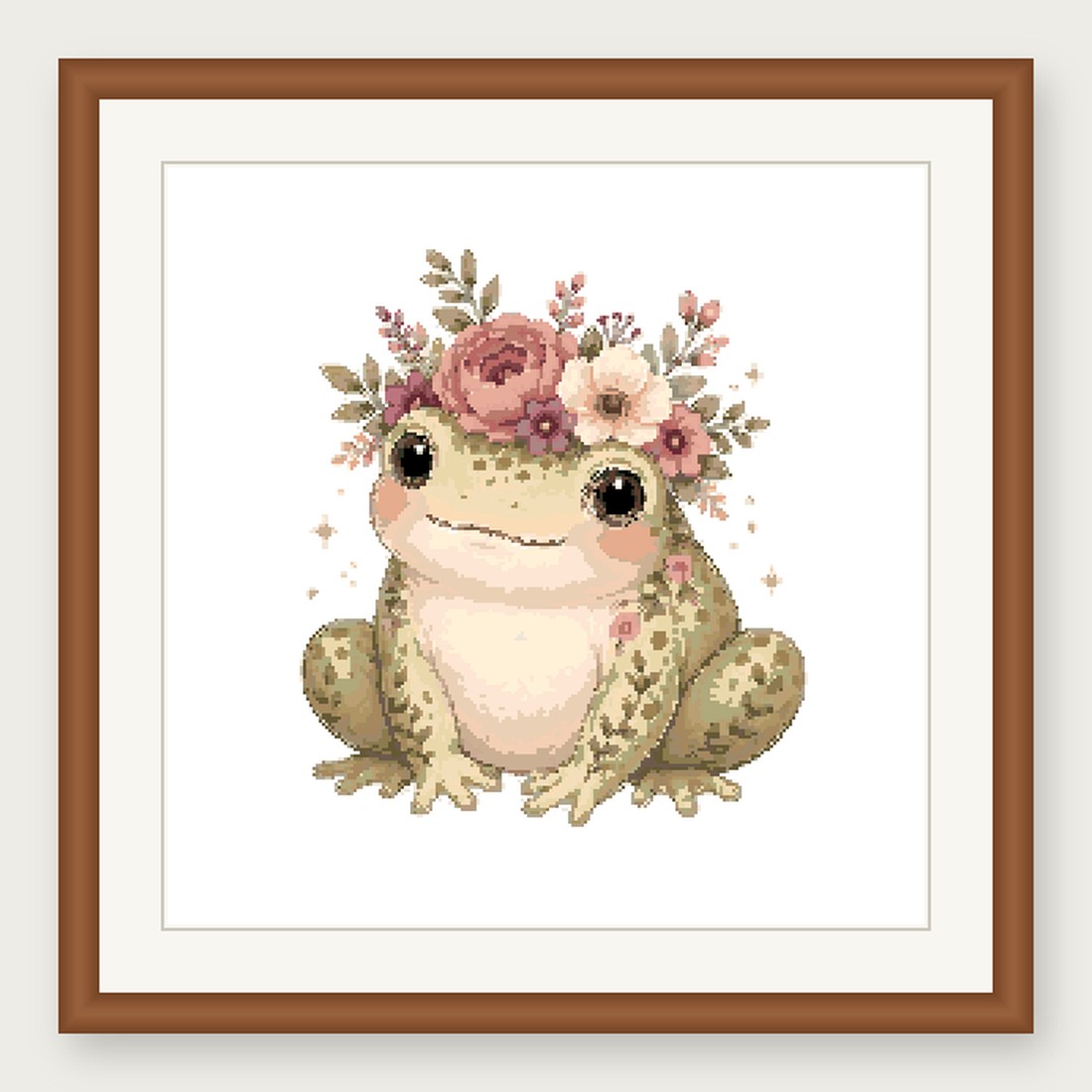 Frog Cross Stitch Pattern, Floral Watercolor Animal PDF