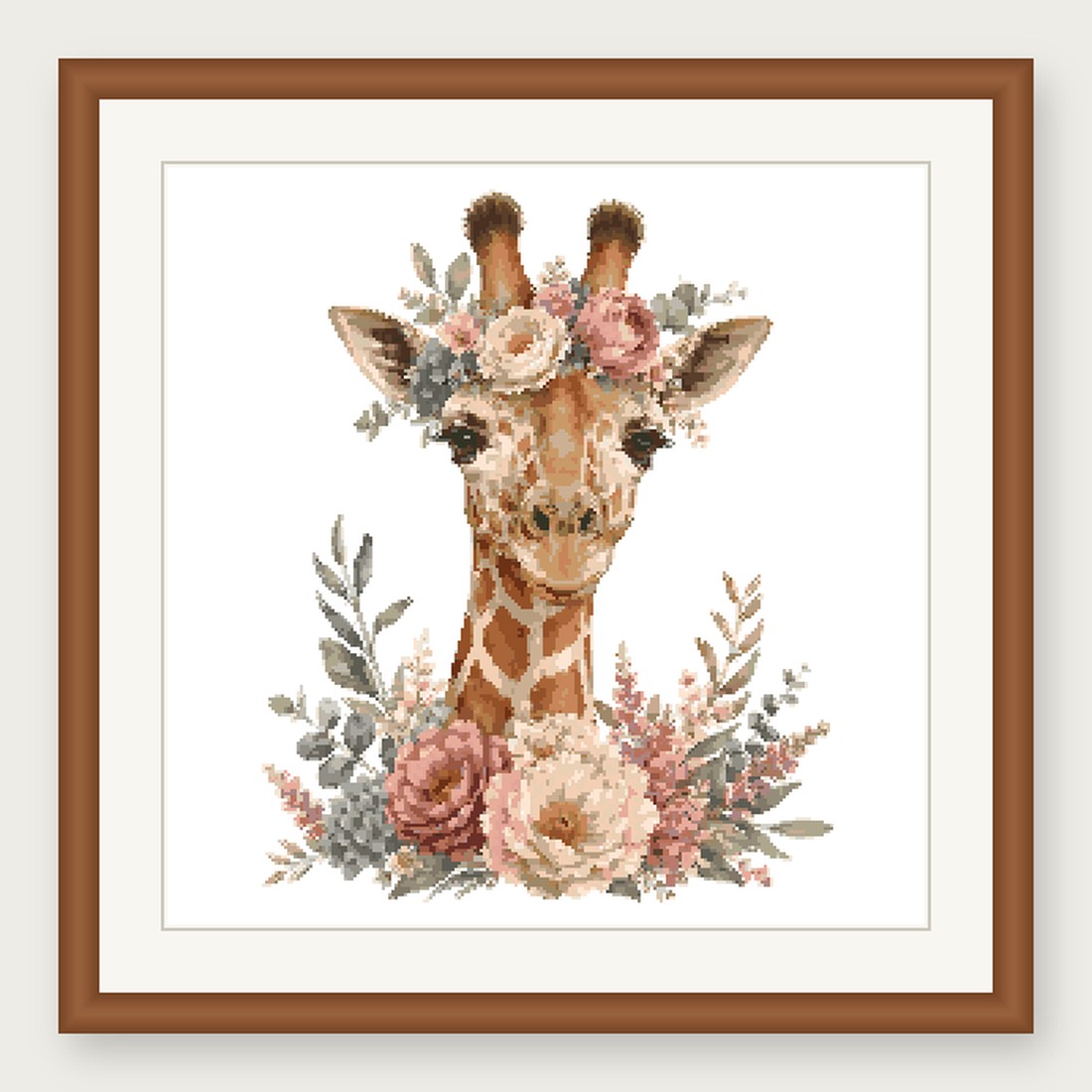 Giraffe Cross Stitch Pattern, Floral Watercolor Animal PDF