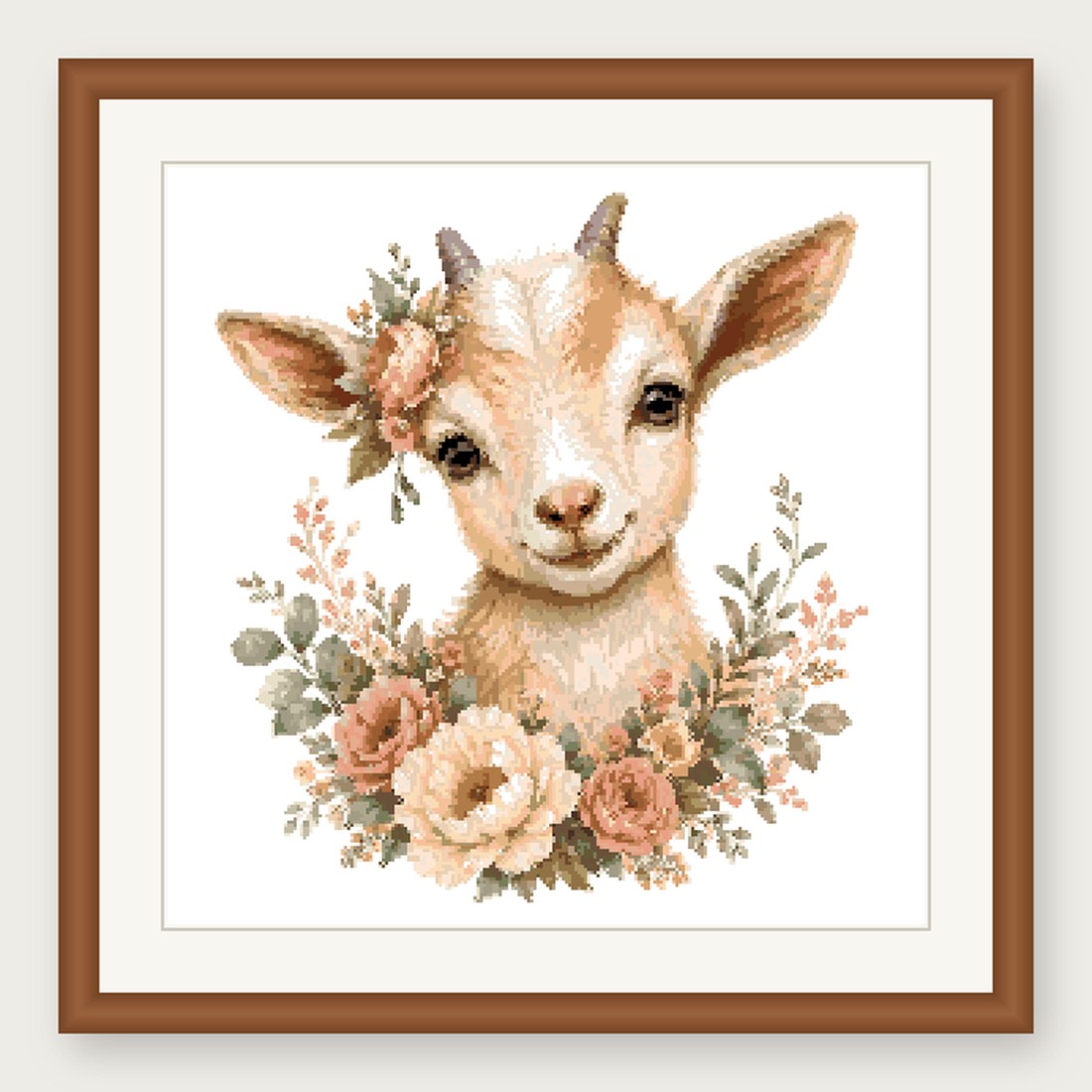 Goat Kid Cross Stitch Pattern, Floral Watercolor Animal PDF