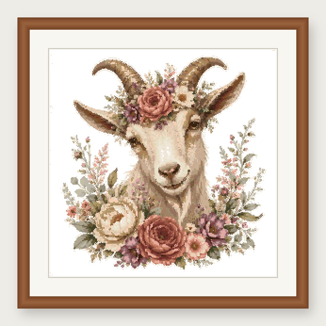 Goat Cross Stitch Pattern, Floral Watercolor Animal PDF