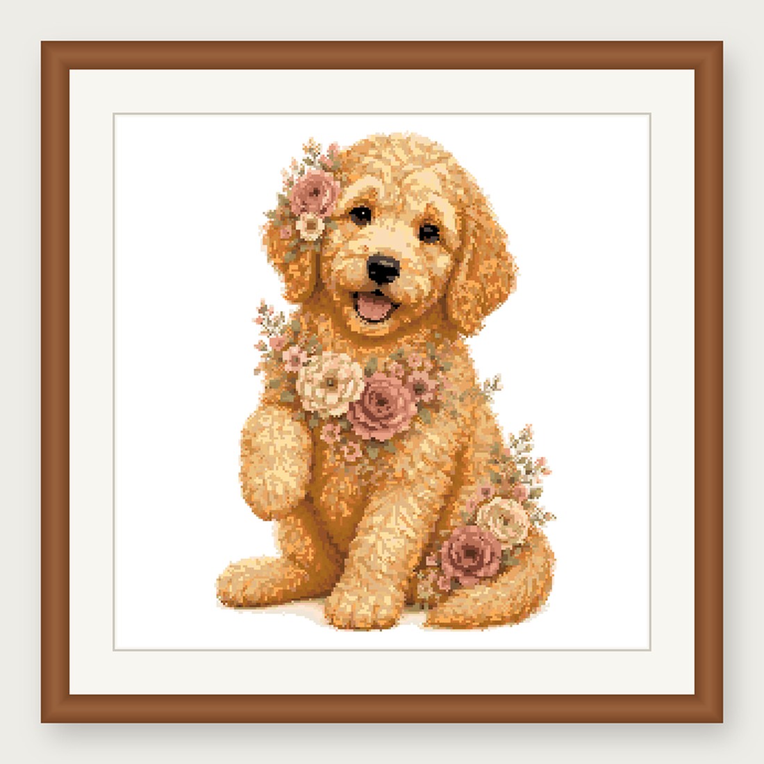 Goldendoodle Cross Stitch Pattern, Floral Watercolor Animal PDF