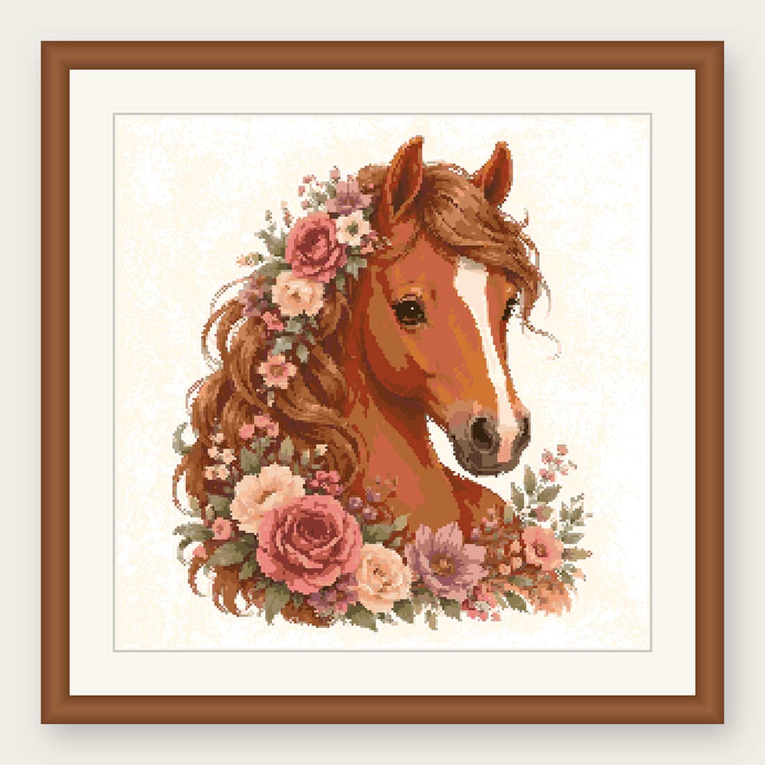 Horse Cross Stitch Pattern, Floral Watercolor Animal PDF