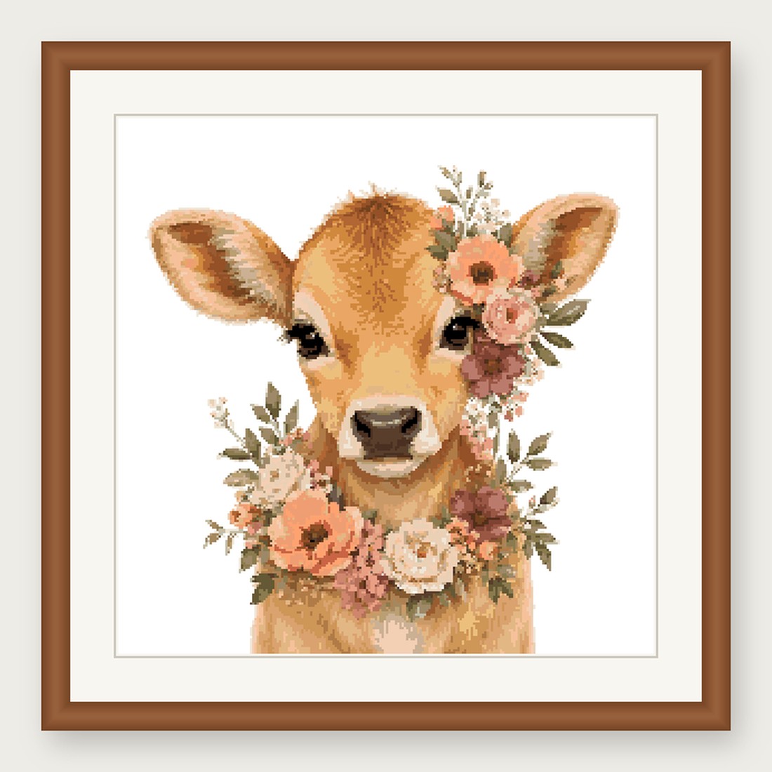 Jersey Cow Cross Stitch Pattern, Floral Watercolor Animal PDF