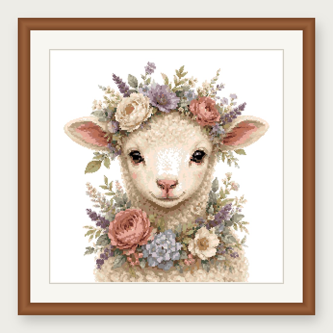 Lamb Cross Stitch Pattern, Floral Watercolor Animal PDF