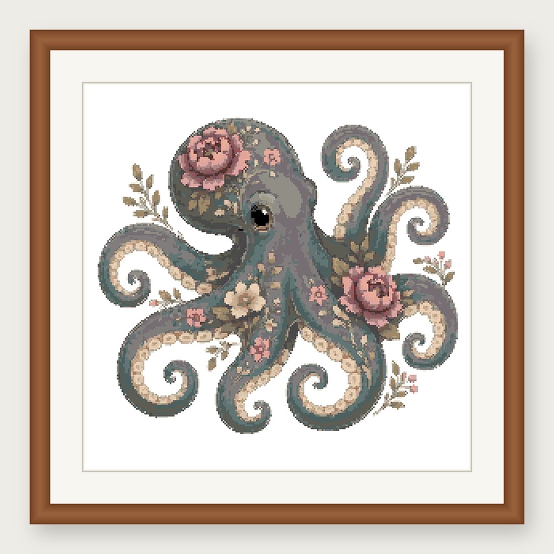 Octopus Cross Stitch Pattern, Floral Watercolor Animal PDF