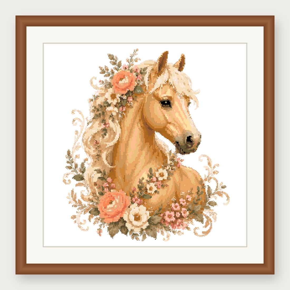 Palomino Horse Cross Stitch Pattern, Floral Watercolor Animal PDF