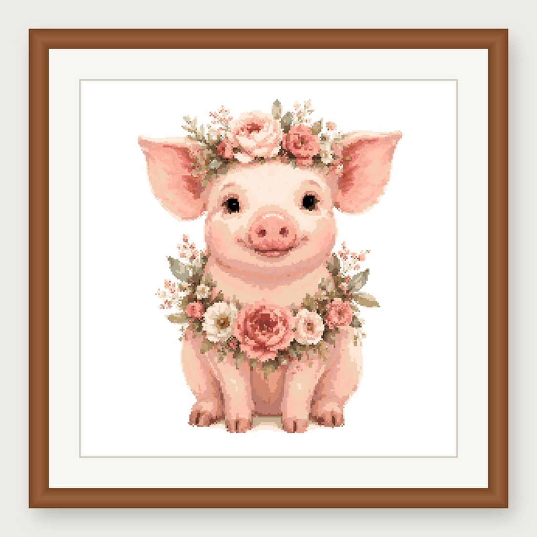 Pig Cross Stitch Pattern, Floral Watercolor Animal PDF