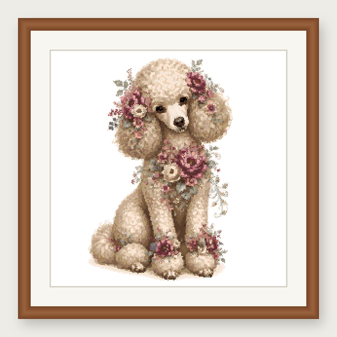 Poodle Cross Stitch Pattern, Floral Watercolor Animal PDF