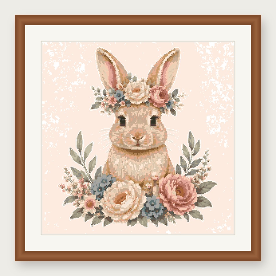 Rabbit Cross Stitch Pattern, Floral Watercolor Animal PDF