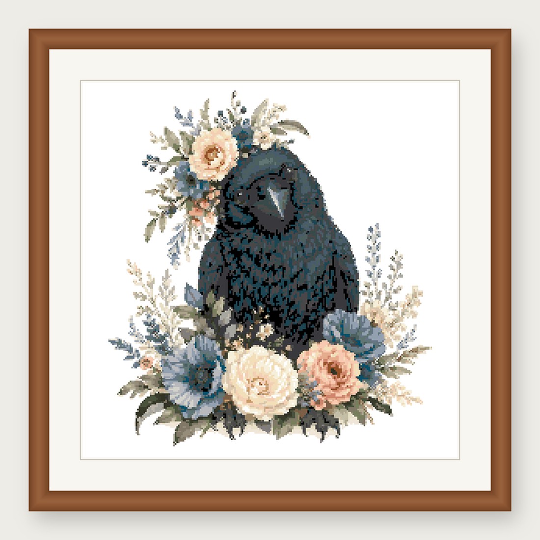 Raven Cross Stitch Pattern, Floral Watercolor Animal PDF