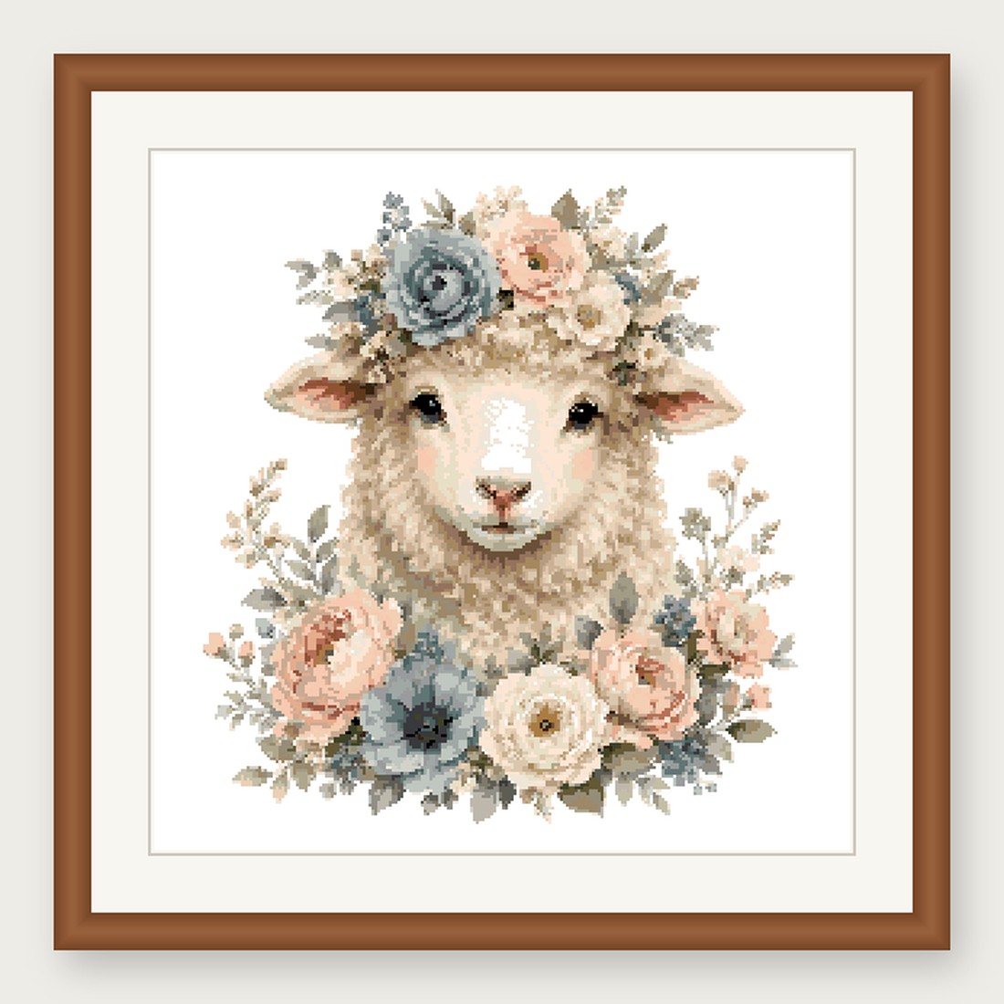 Sheep Cross Stitch Pattern, Floral Watercolor Animal PDF