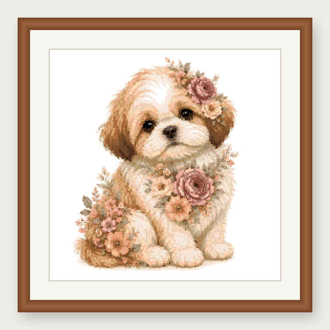 Shih Tzu Cross Stitch Pattern, Floral Watercolor Animal PDF