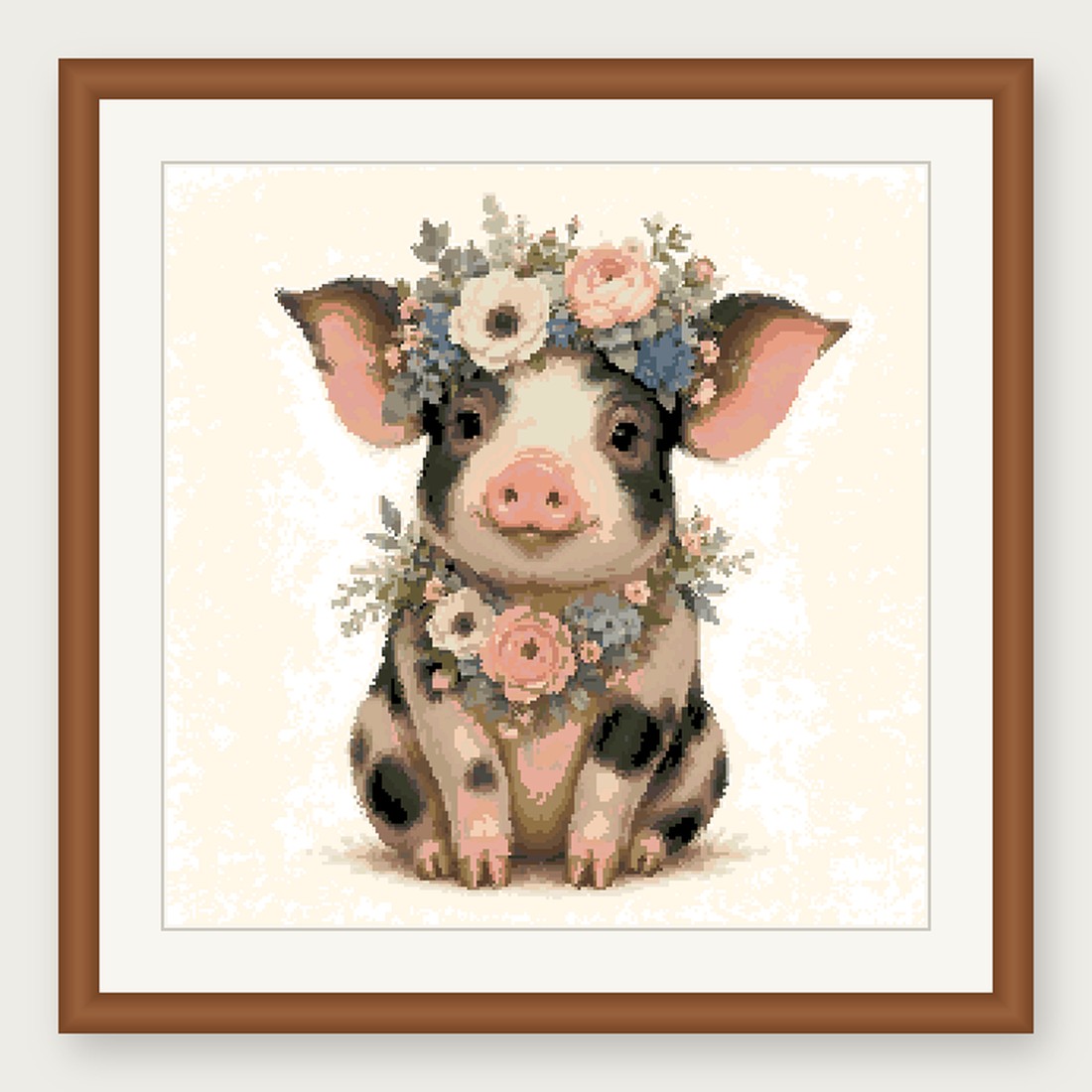 Spotted Pig Cross Stitch Pattern, Floral Watercolor Animal PDF