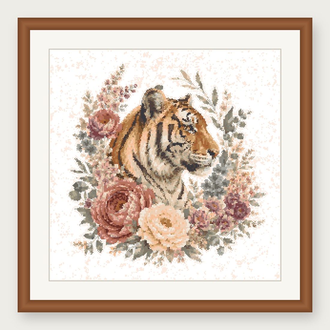 Tiger Cross Stitch Pattern, Floral Watercolor Animal PDF