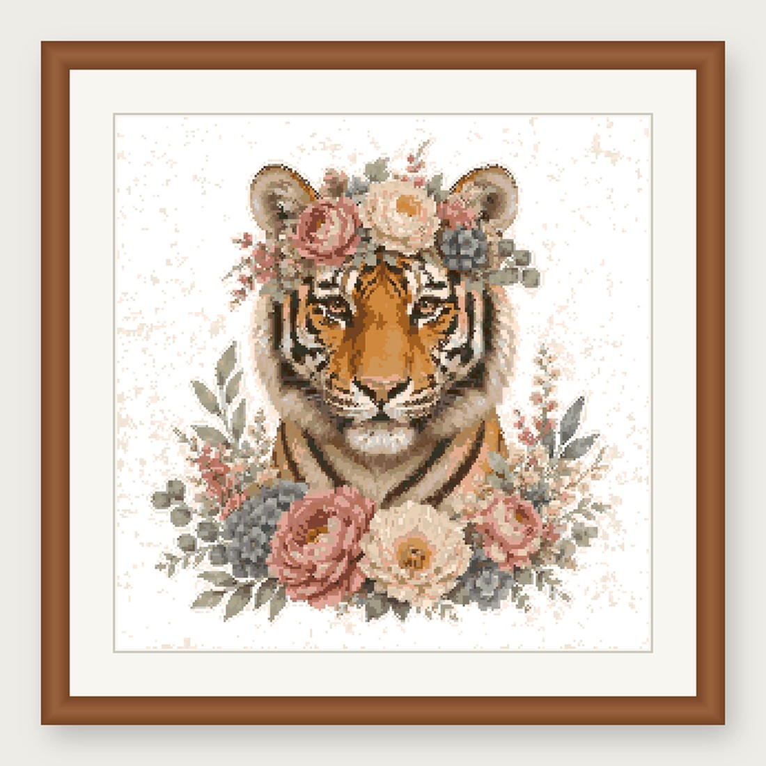 Tiger Cross Stitch Pattern, Floral Watercolor Animal PDF