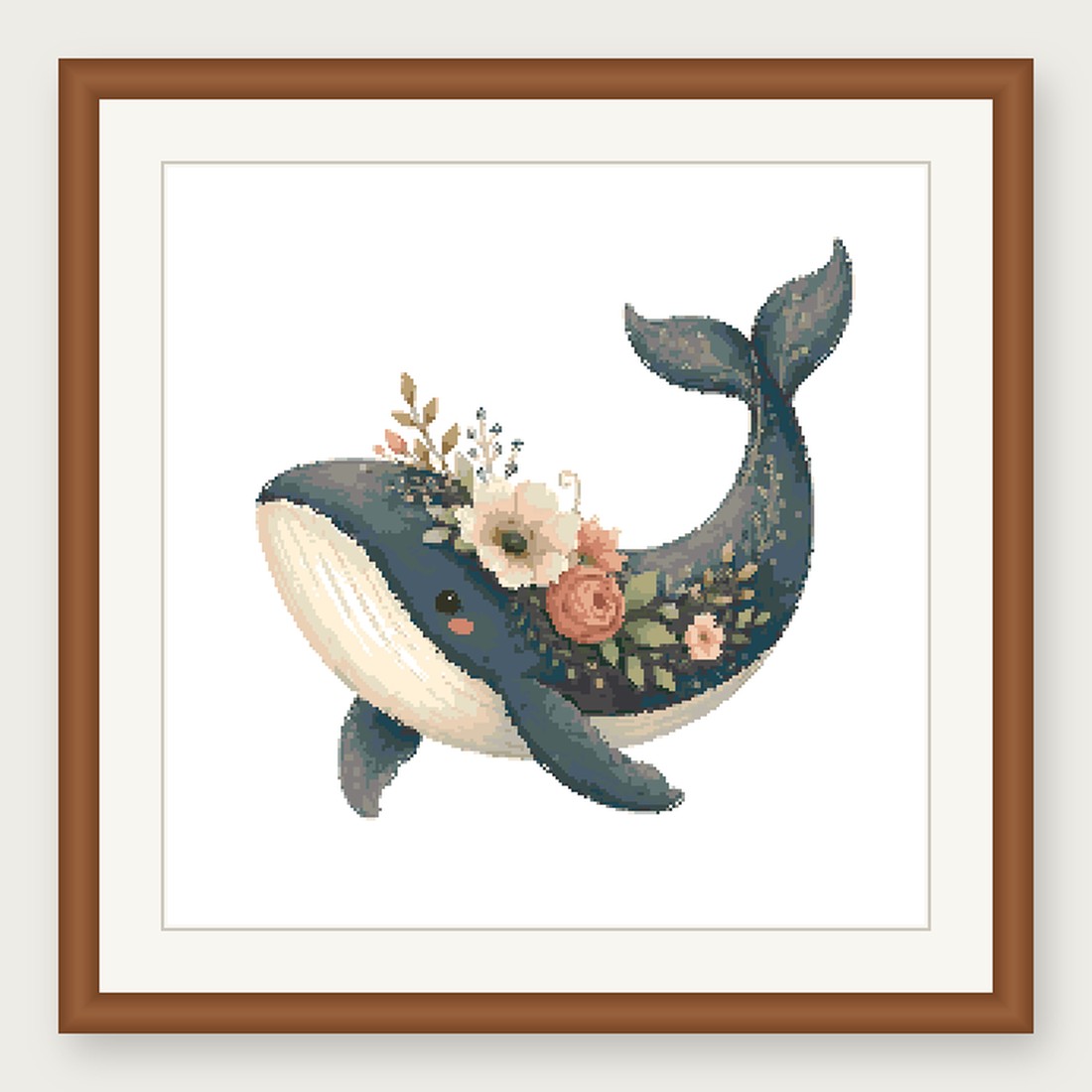 Whale Cross Stitch Pattern, Floral Watercolor Animal PDF