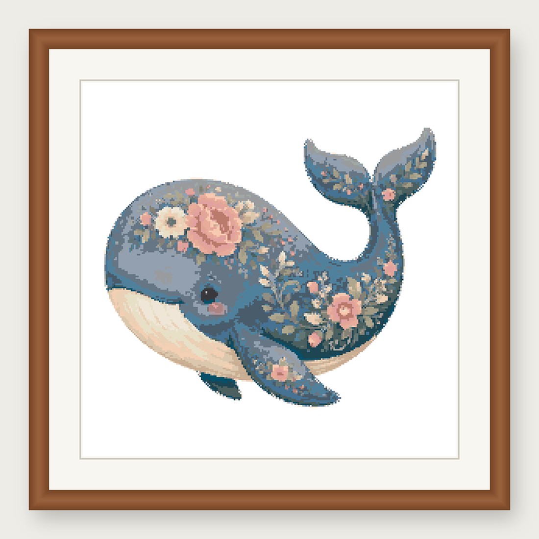Whale Cross Stitch Pattern, Floral Watercolor Animal PDF