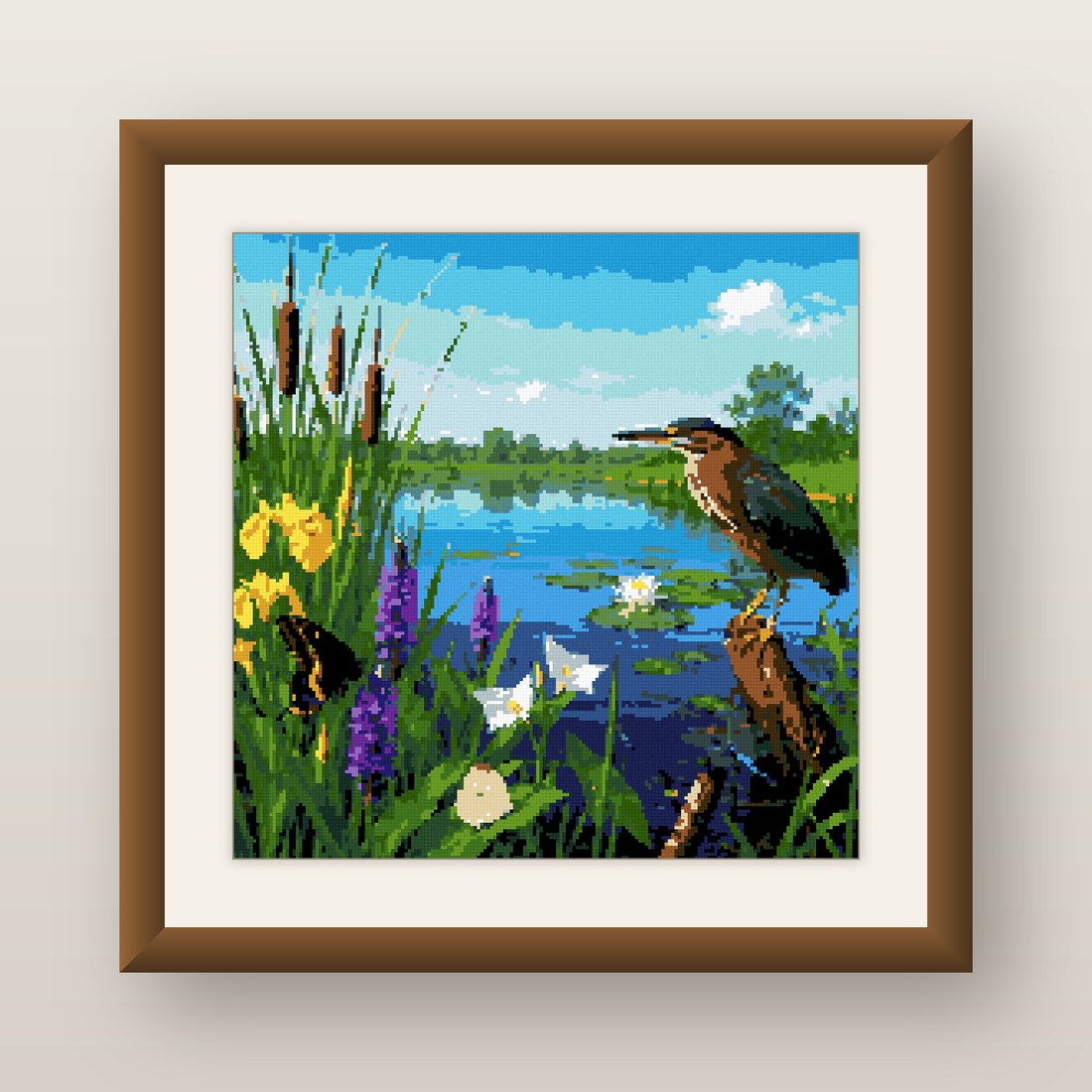 Heron and Butterflies Cross Stitch Pattern, Marsh Wetland Birds PDF