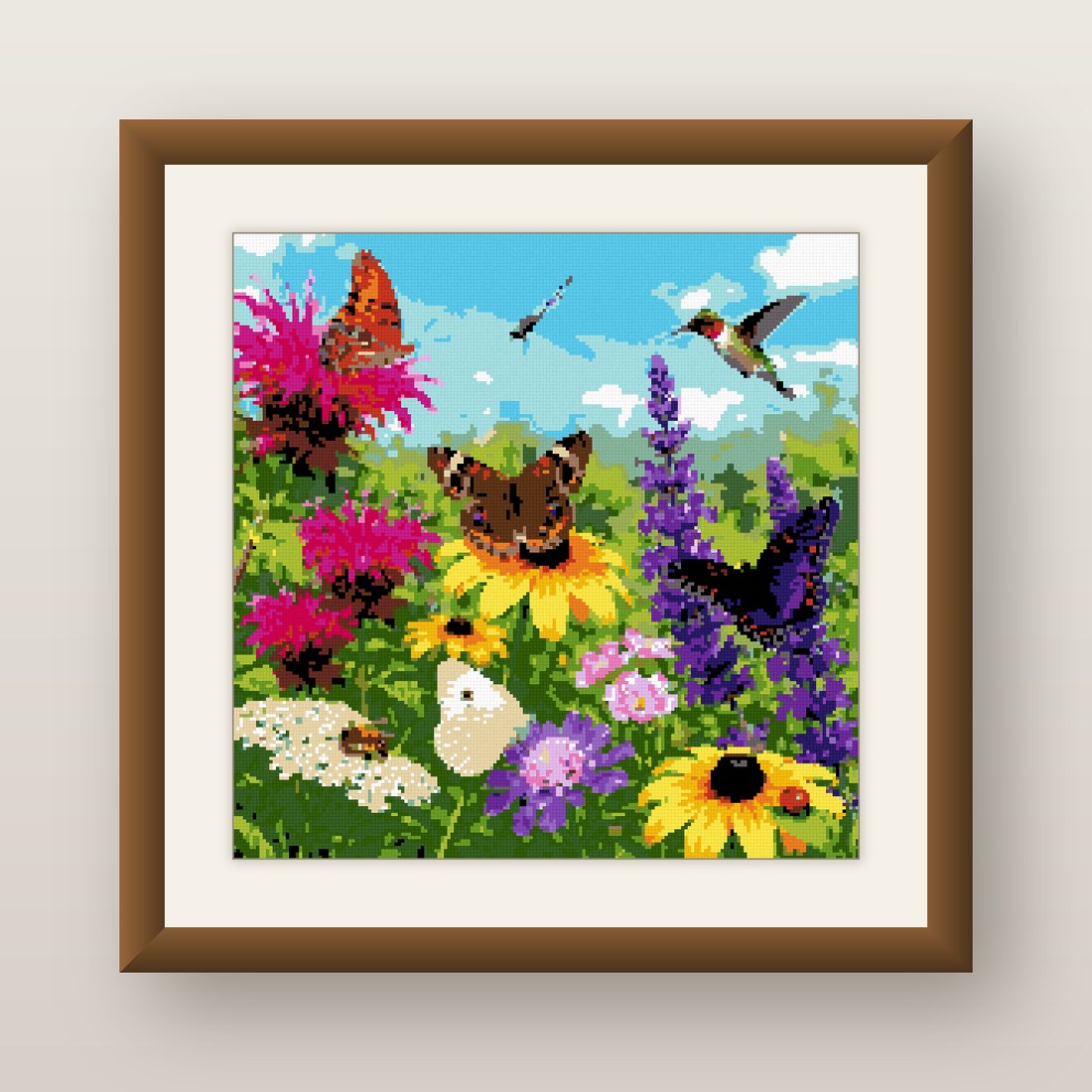 Hummingbird Garden Cross Stitch Pattern, Coneflower Butterfly Bloom PDF