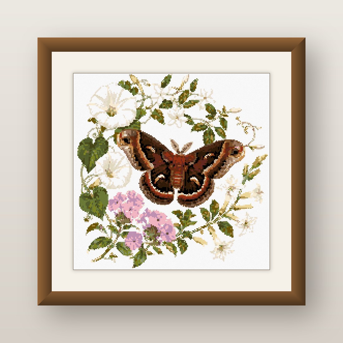 Moth and Flowers Cross Stitch Pattern, Atlas Moth Moonflower Bloom PDF