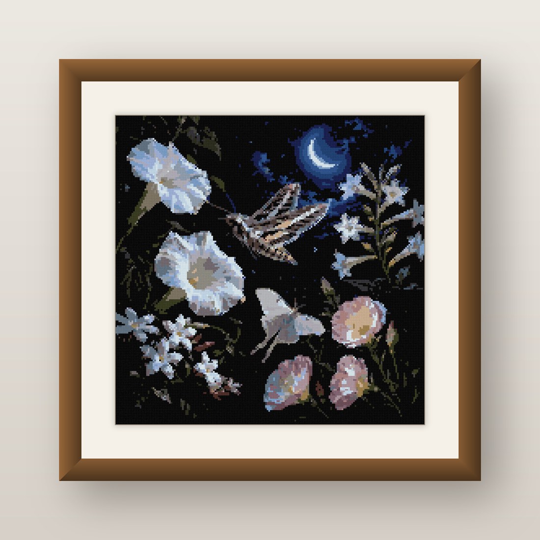 Moths Moonflower Cross Stitch Pattern, Full Moon Night Bloom PDF