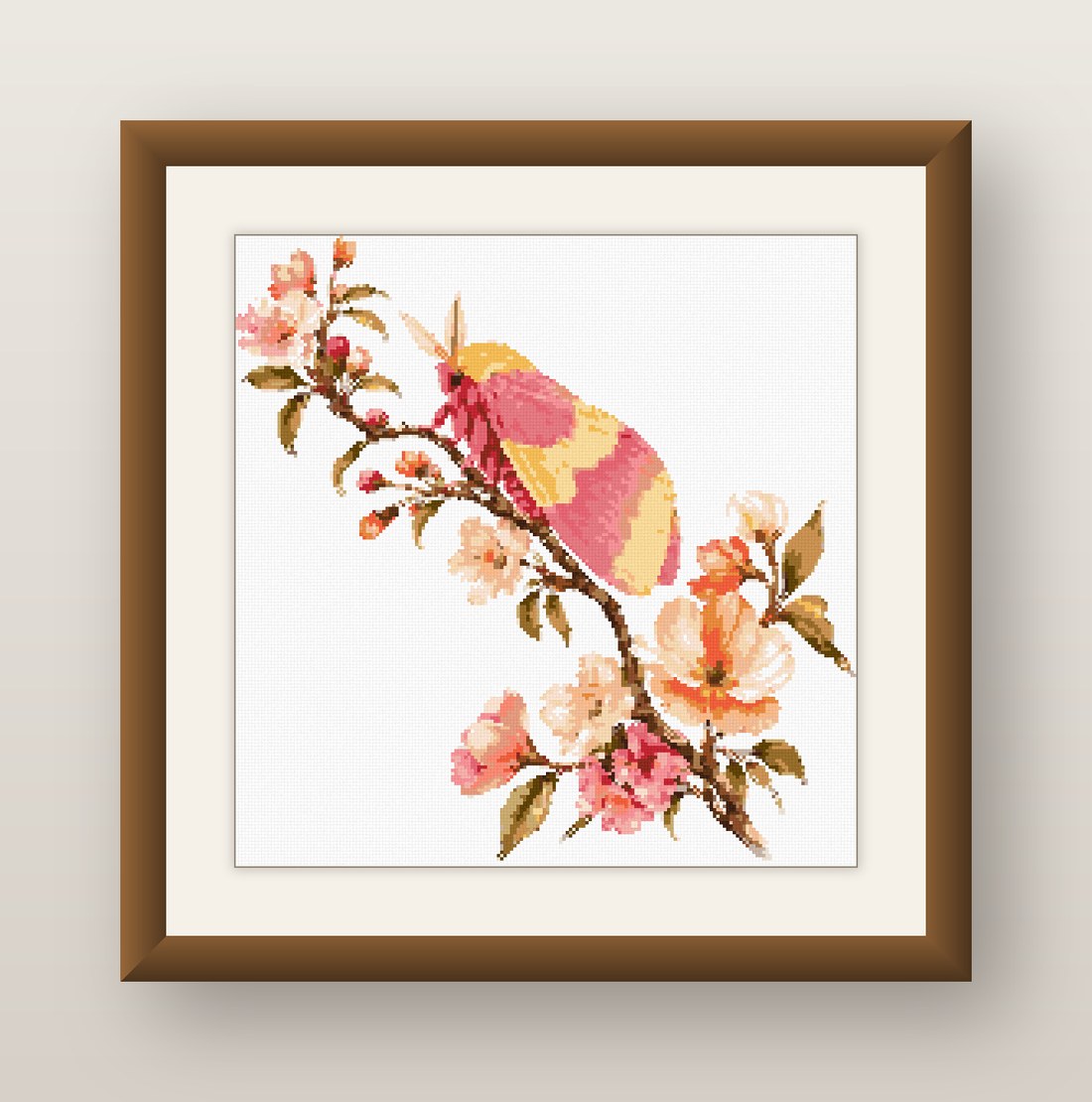 Pink Moth Cross Stitch Pattern, Rosy Maple Cherry Blossom Bloom PDF