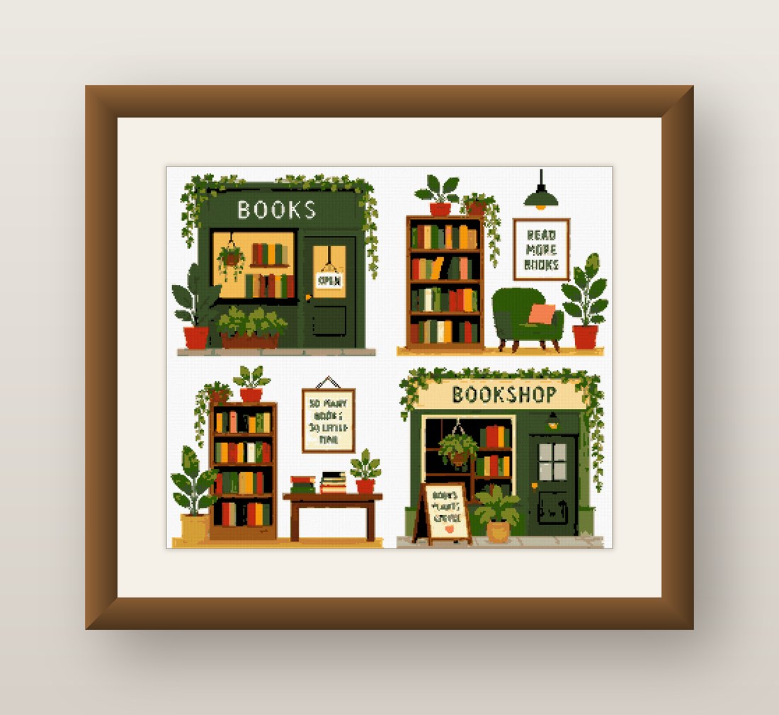 Bookshop Signs Cross Stitch Pattern, Cozy Reading Bookworm Set PDF