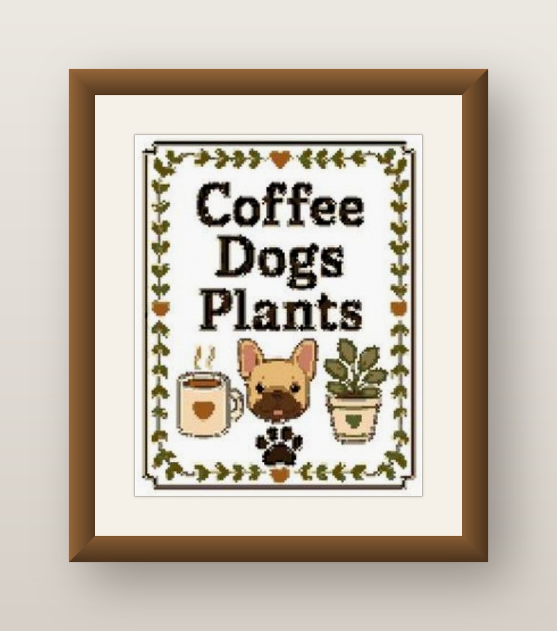 Coffee Dogs and Plants Cross Stitch Pattern, Cozy Home Sampler PDF