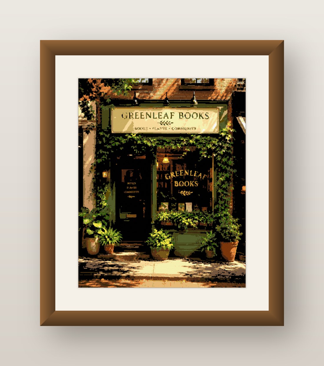 Greenleaf Books Cross Stitch Pattern, Ivy Bookshop Storefront PDF