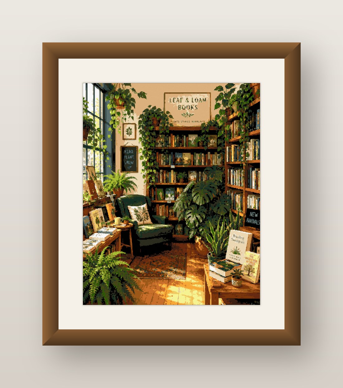Bookshop Interior Cross Stitch Pattern, Leaf and Loam Plant Books PDF