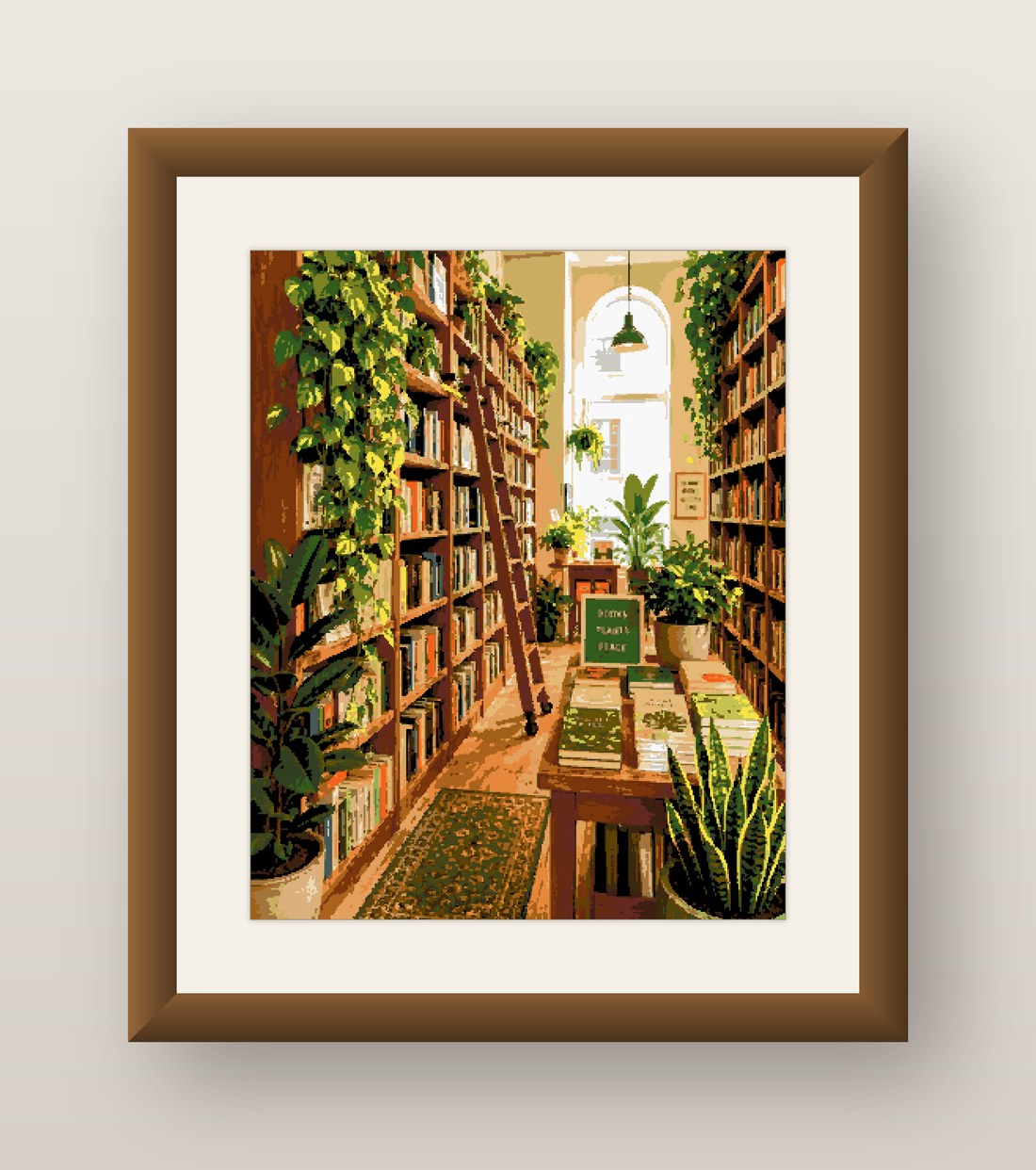 Library Cross Stitch Pattern, Rolling Ladder Bookshelf Cozy Read PDF