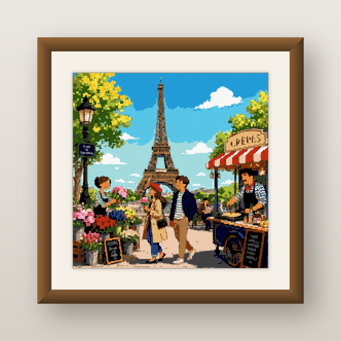 Paris Cafe Cross Stitch Pattern, Eiffel Tower Flower Vendor Street PDF