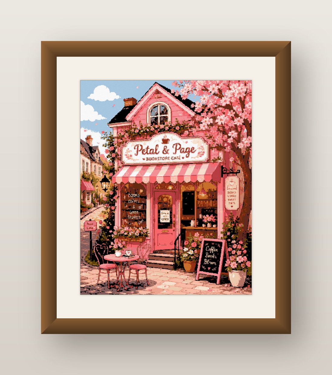 Pink Bookshop Cross Stitch Pattern, Petal and Page Blossom Cafe PDF