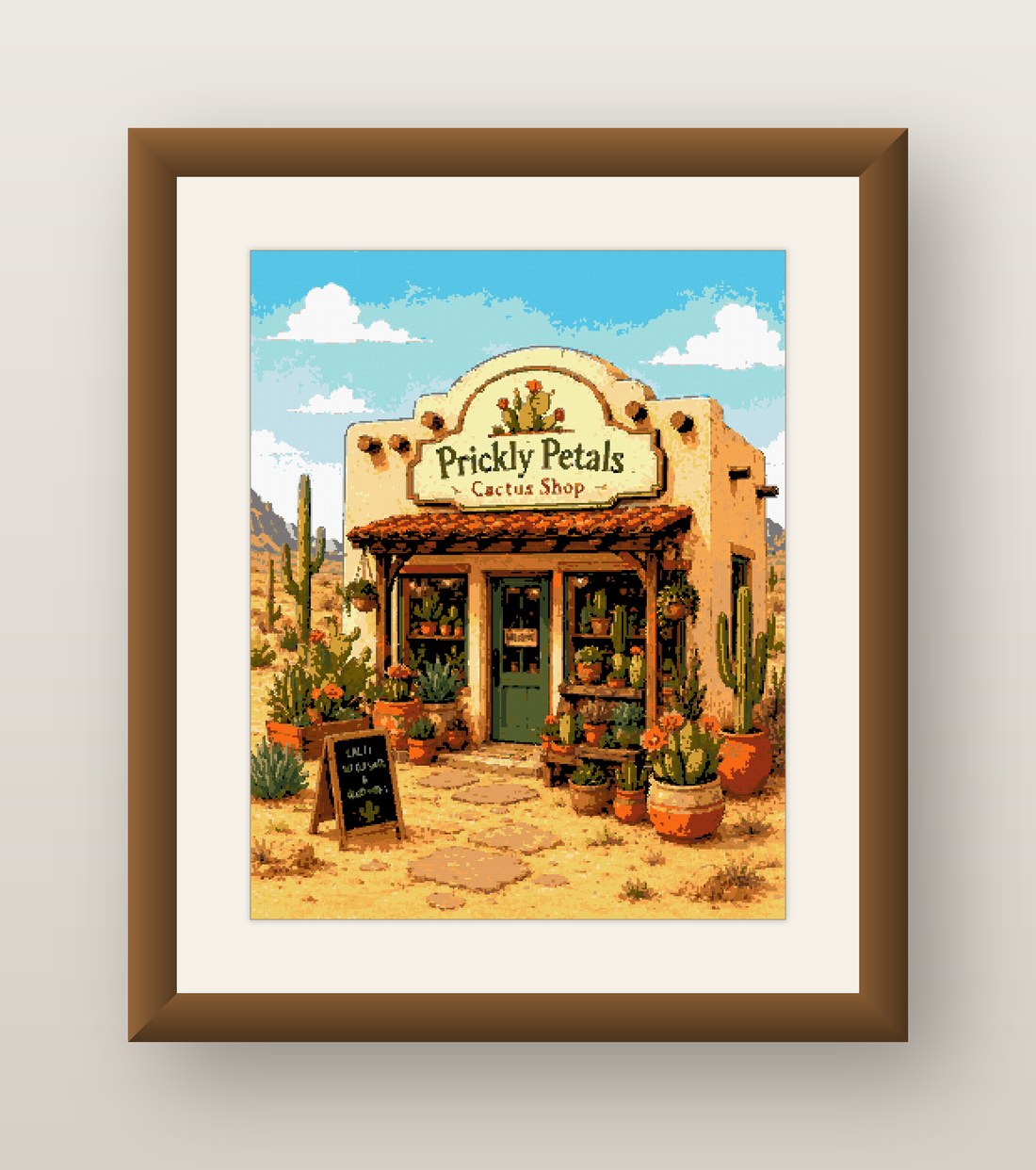 Cactus Shop Cross Stitch Pattern, Prickly Petals Desert Storefront PDF