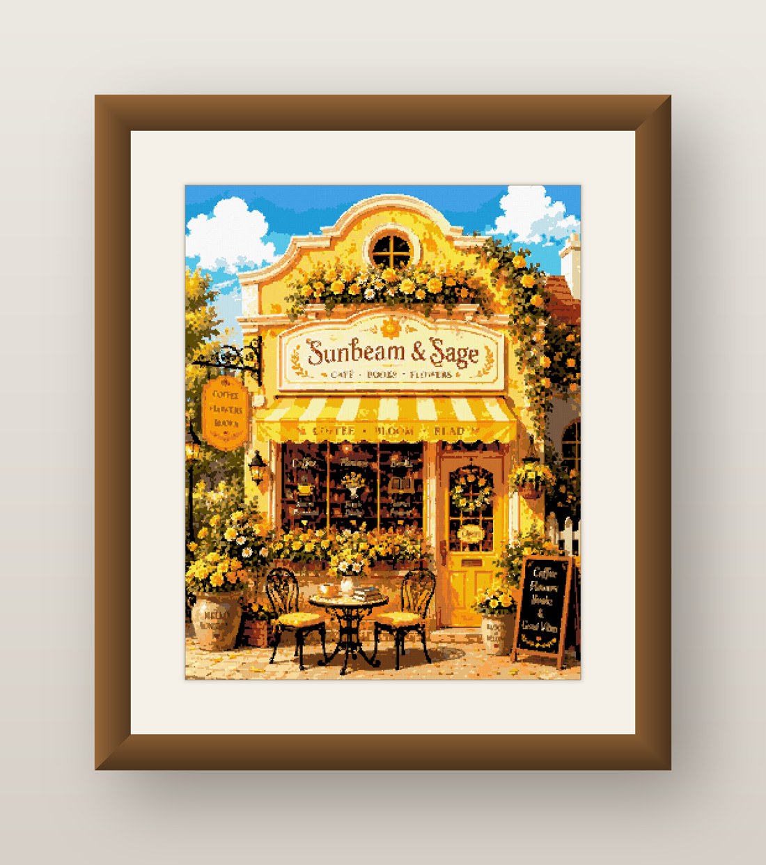 Flower Shop Cross Stitch Pattern, Sunbeam and Sage Cozy Storefront PDF