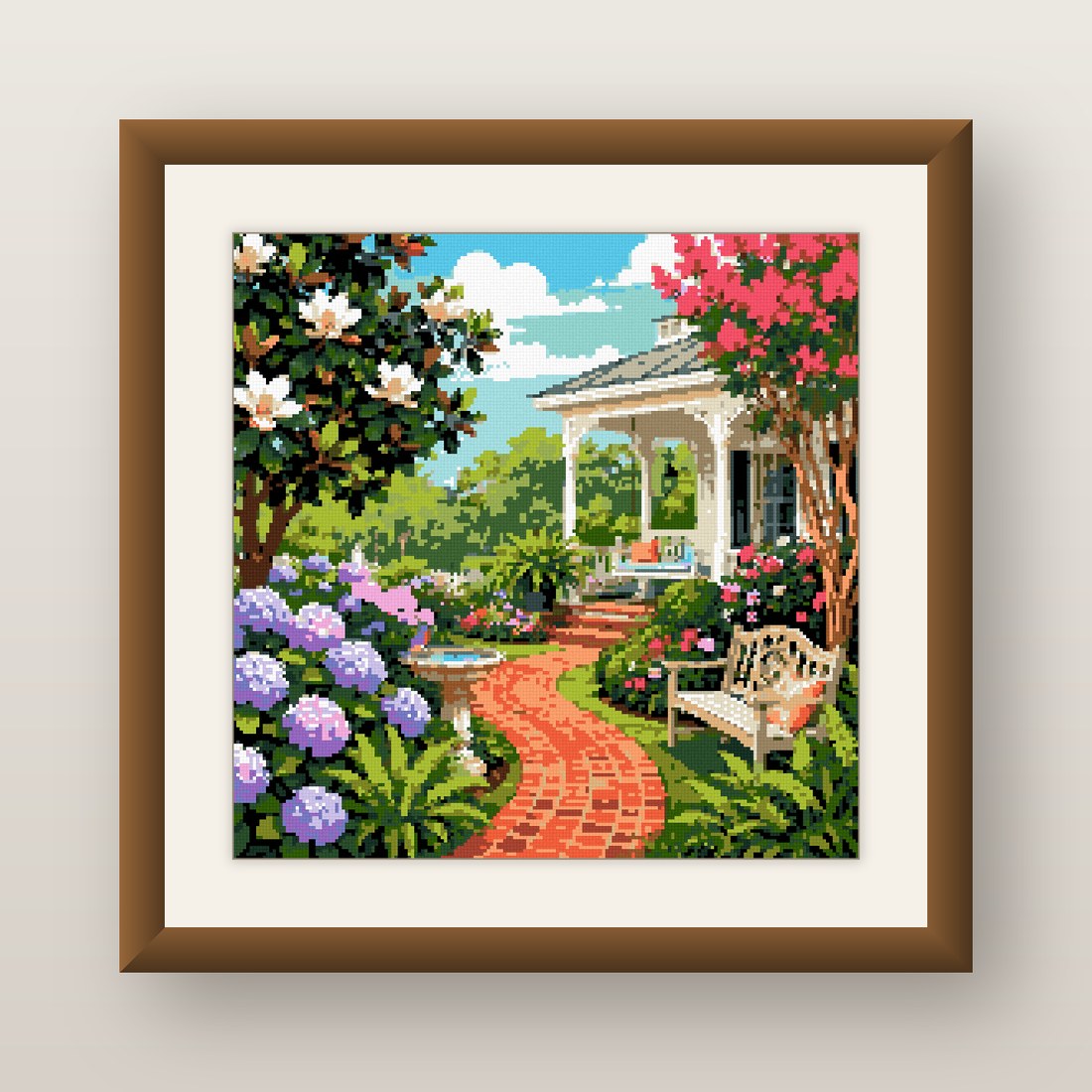 Cottage Garden Cross Stitch Pattern, Hydrangea Porch Floral PDF