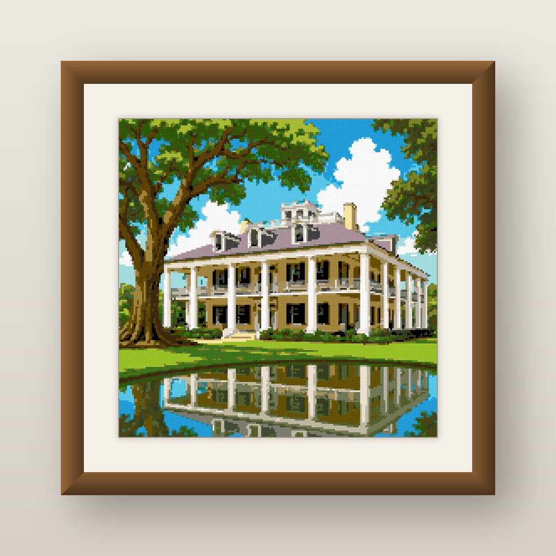 Manor Reflection Cross Stitch Pattern, Antebellum Estate Pond PDF