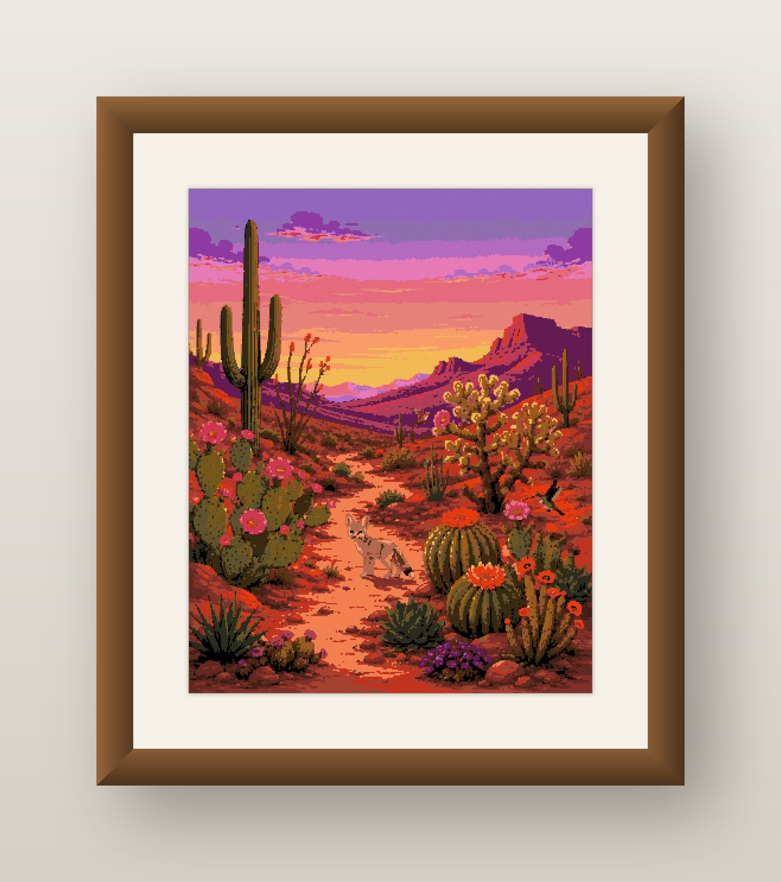 Desert Dusk Cross Stitch Pattern, Saguaro Cactus Mountain Bloom PDF