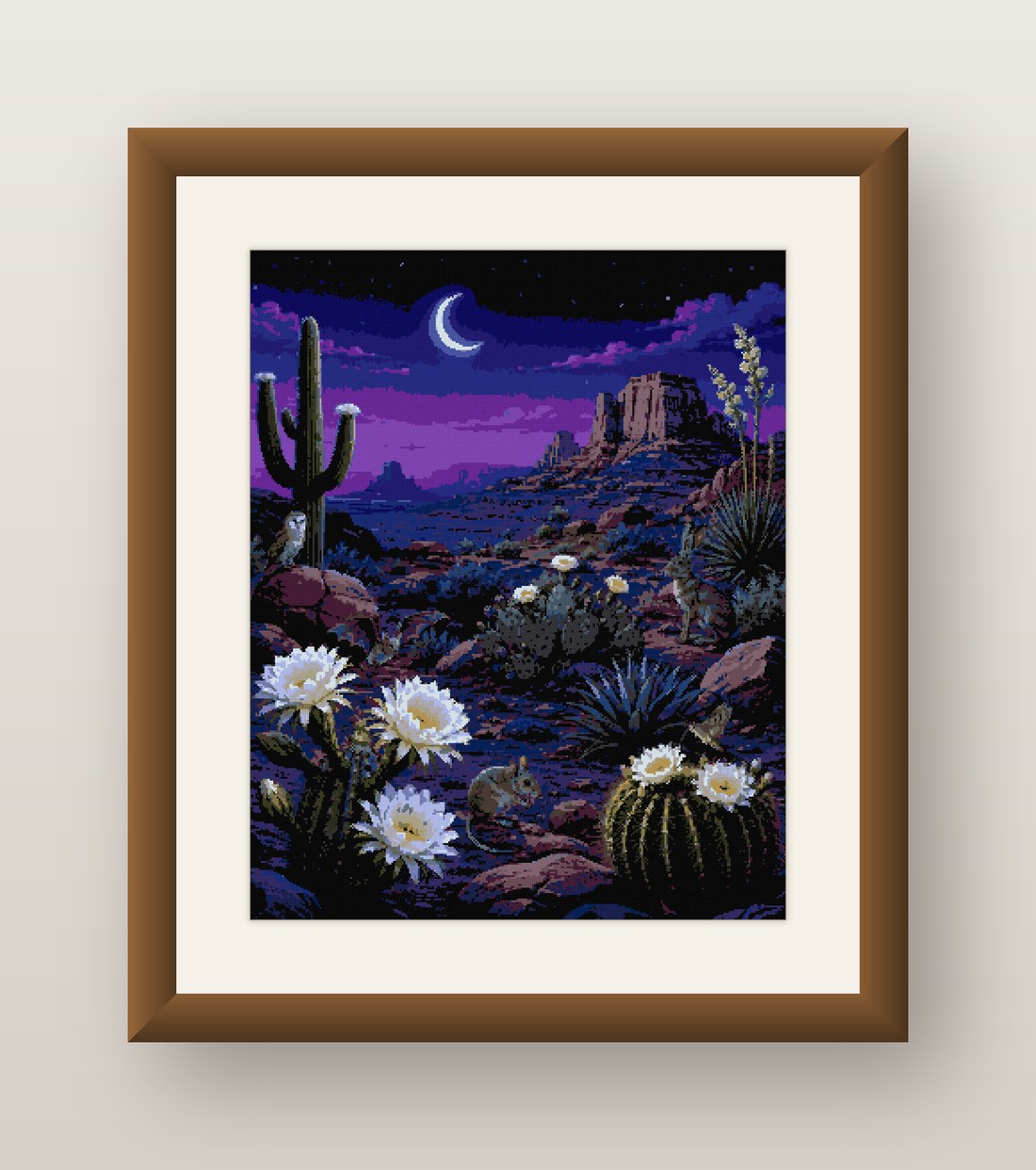 Desert Night Cross Stitch Pattern, Crescent Moon Red Mesa PDF