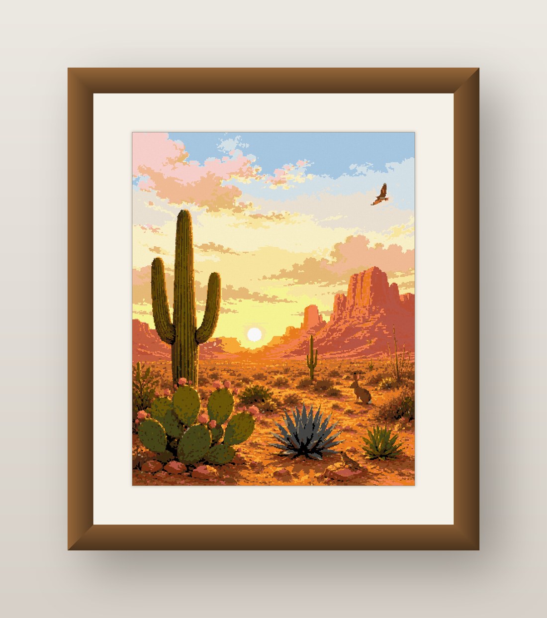 Desert Sunrise Cross Stitch Pattern, Saguaro Mesa Cactus Bloom PDF