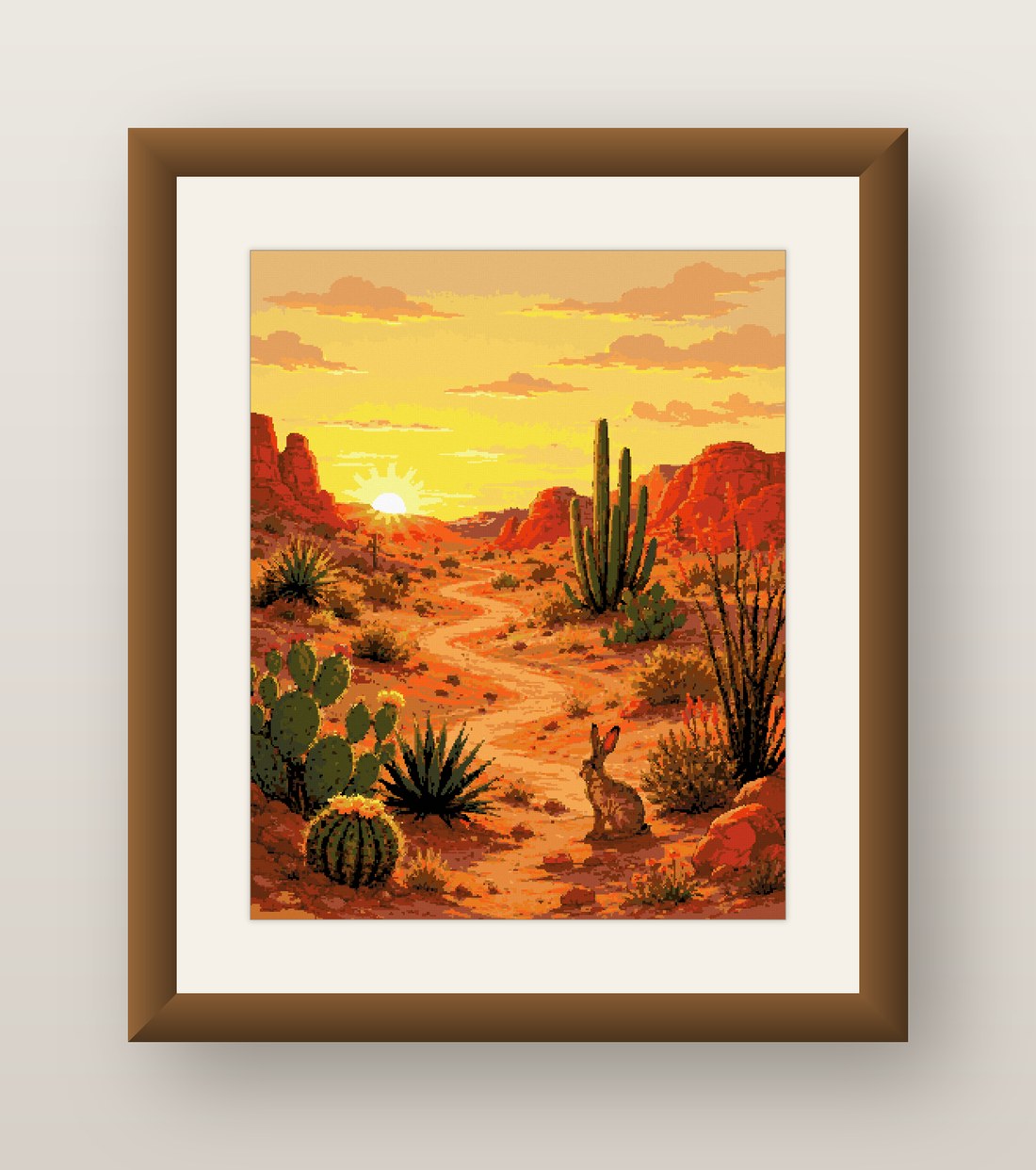 Desert Sunrise Cross Stitch Pattern, Red Rock Saguaro Cactus PDF