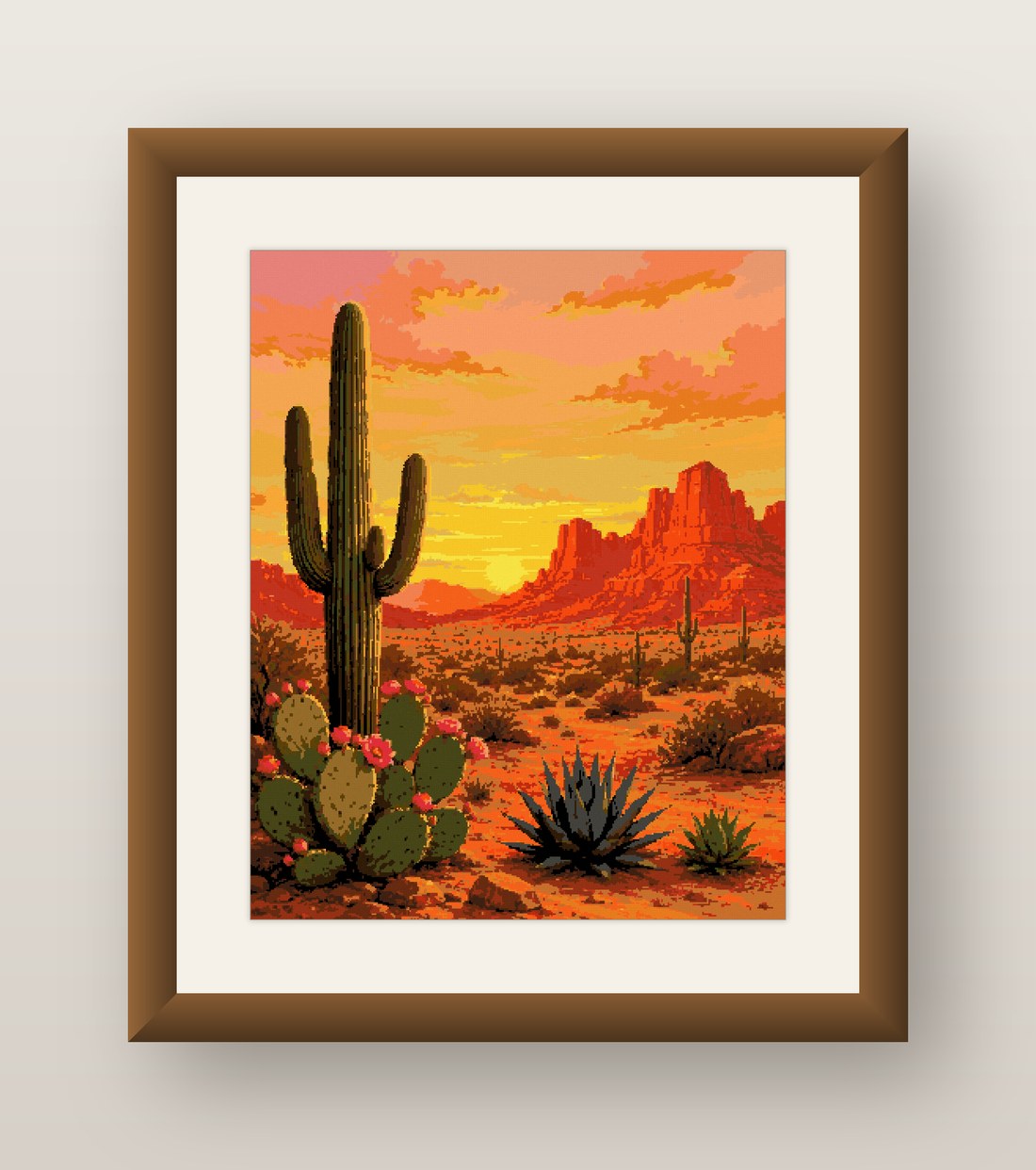 Desert Sunset Cross Stitch Pattern, Saguaro Cactus Red Rock PDF