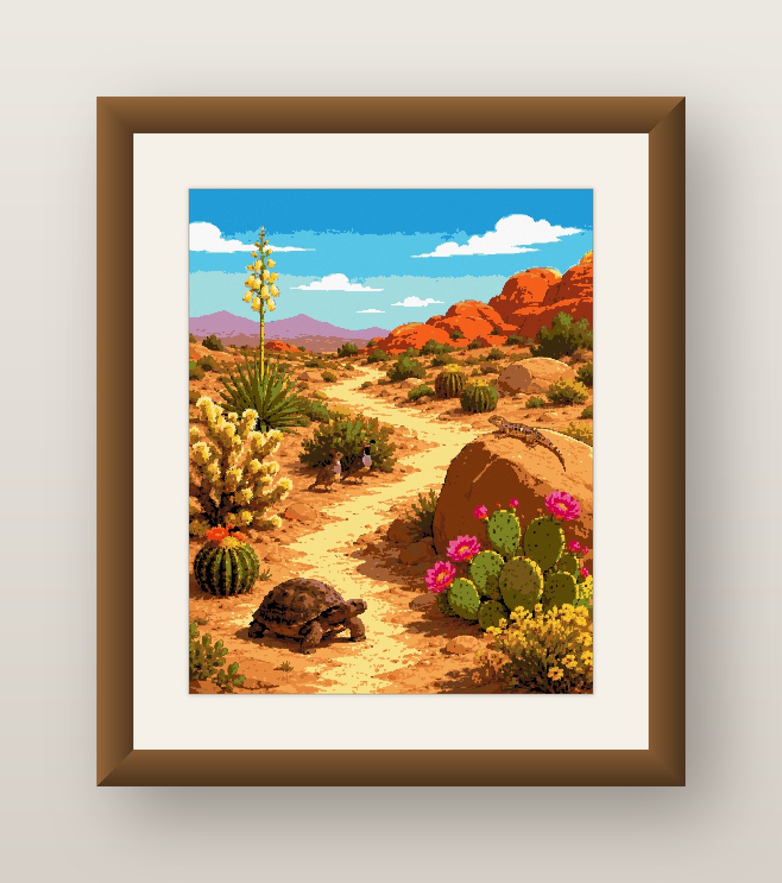 Desert Tortoise Cross Stitch Pattern, Cactus Yucca Red Rock PDF